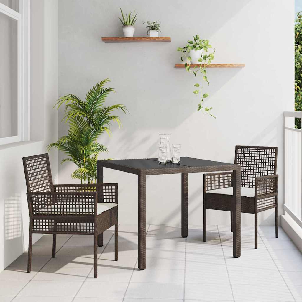 Set da Pranzo per Giardino 3 pcs Marrone polyrattan