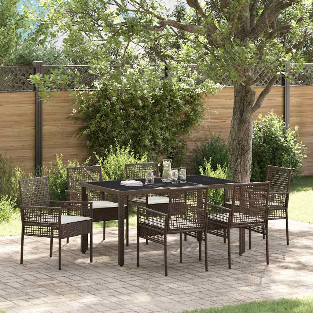 Set da Pranzo per Giardino 7 pcs Marrone polyrattan