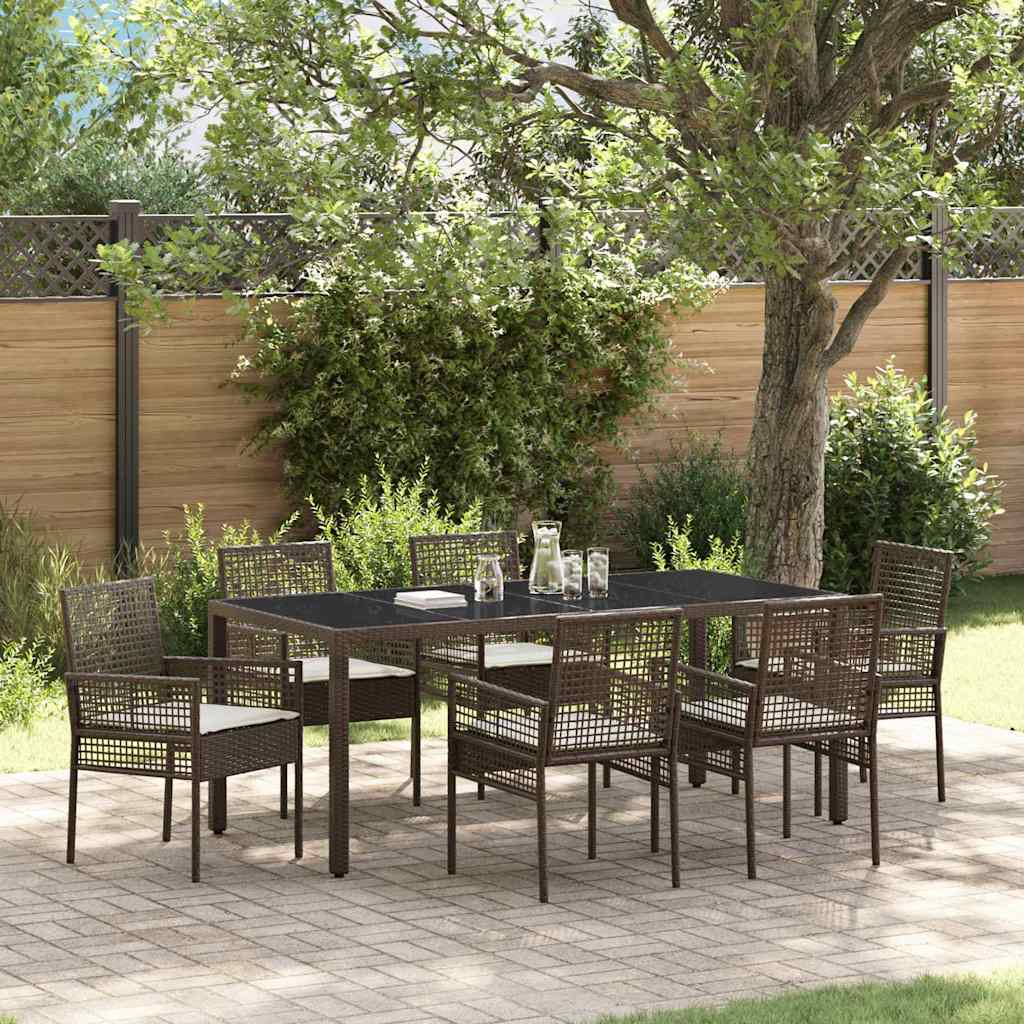 Set da Pranzo per Giardino 7 pcs Marrone polyrattan