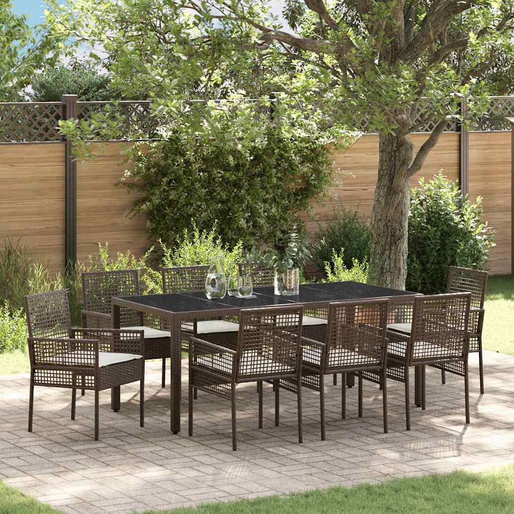 Set da Pranzo per Giardino 9 pcs Marrone polyrattan