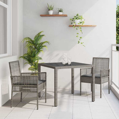 Set da Pranzo per Giardino 3 pcs Grigio polyrattan