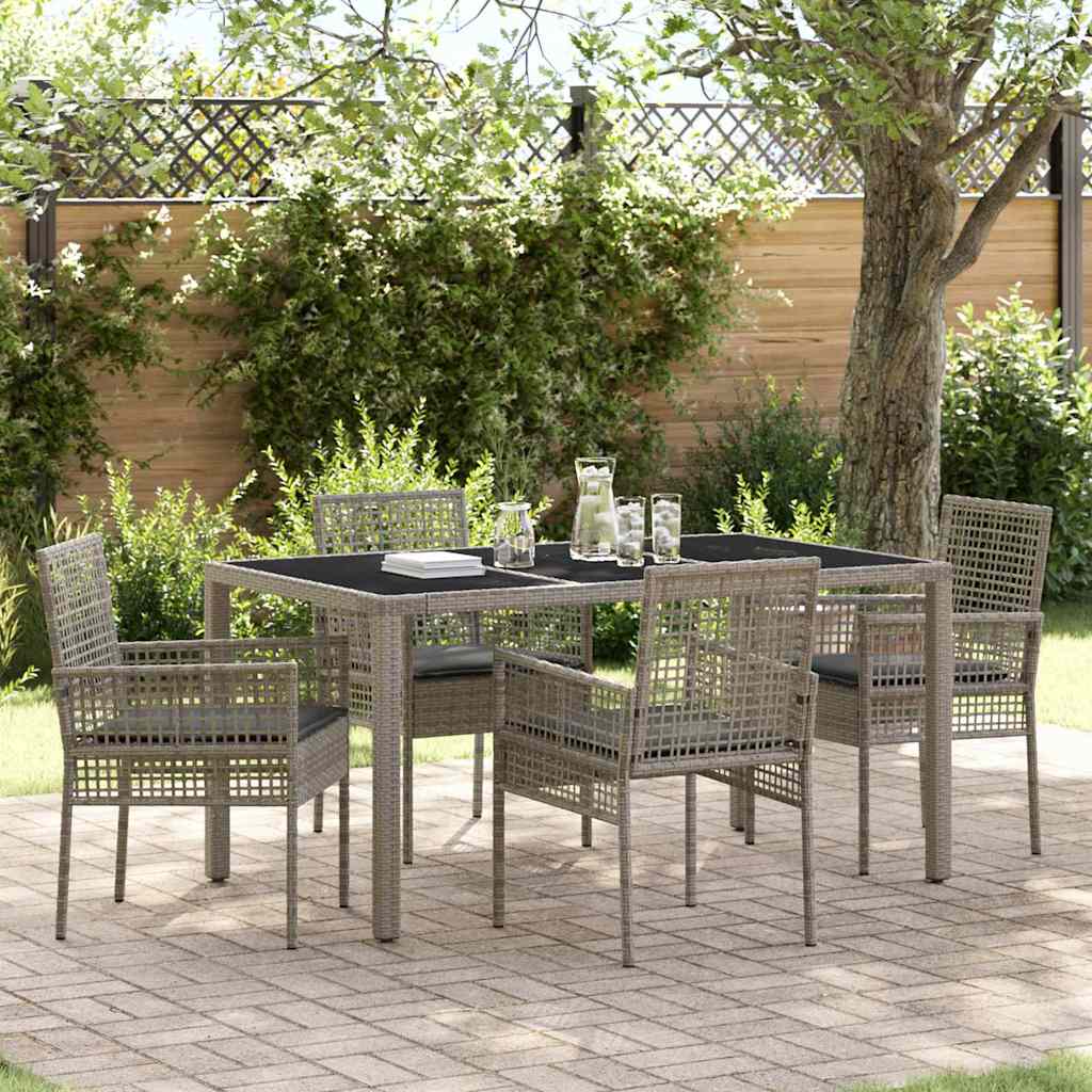 Set da Pranzo per Giardino 5 pcs Grigio polyrattan