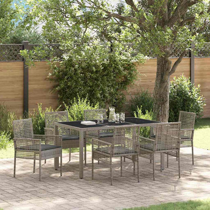 Set da Pranzo per Giardino 7 pcs Grigio polyrattan