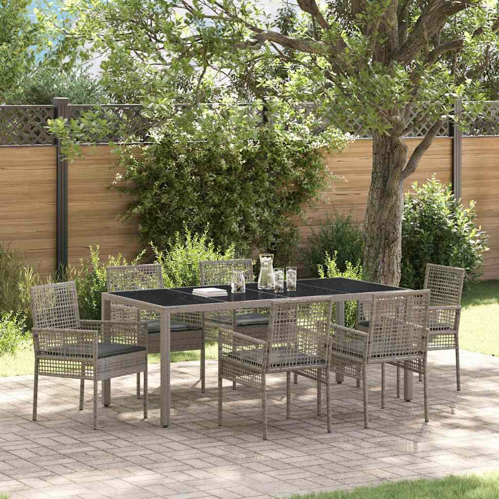 Set da Pranzo per Giardino 7 pcs Grigio polyrattan