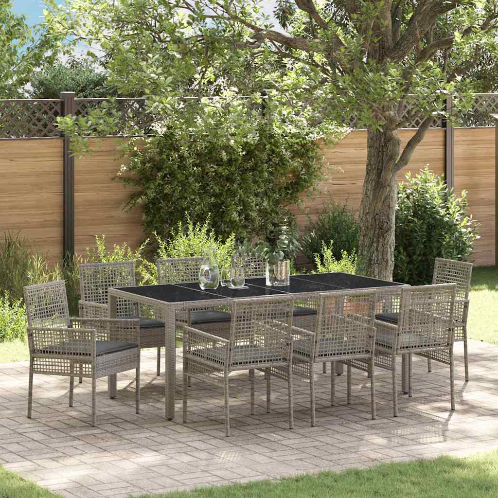 Set da Pranzo per Giardino 9 pcs Grigio polyrattan