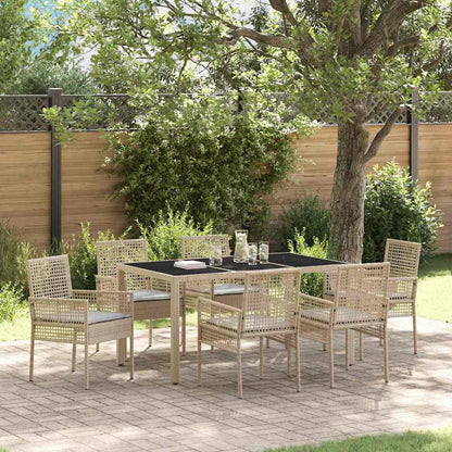 Set da Pranzo per Giardino 7 pcs Beige polyrattan