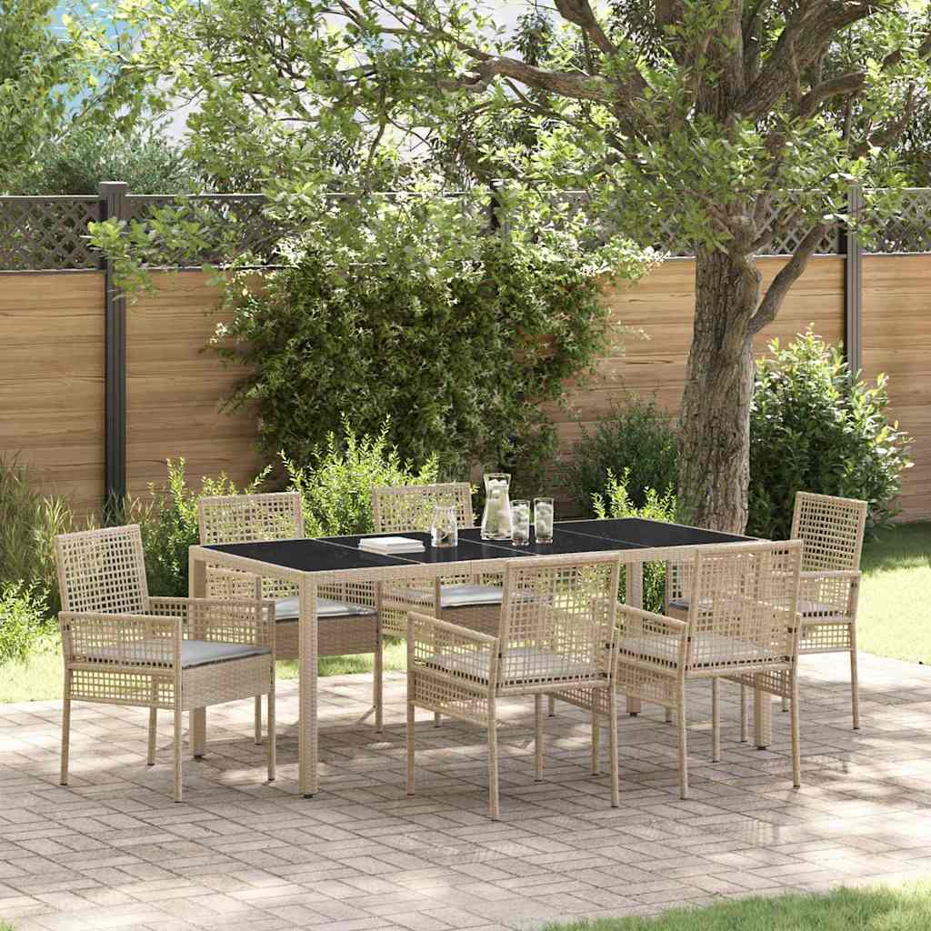 Set da Pranzo per Giardino 7 pcs Beige polyrattan