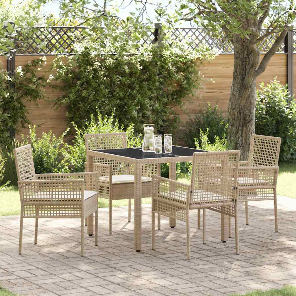 Set da Pranzo per Giardino 5 pcs Beige polyrattan