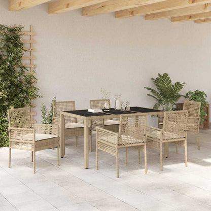 Set da Pranzo per Giardino 7 pcs Beige polyrattan