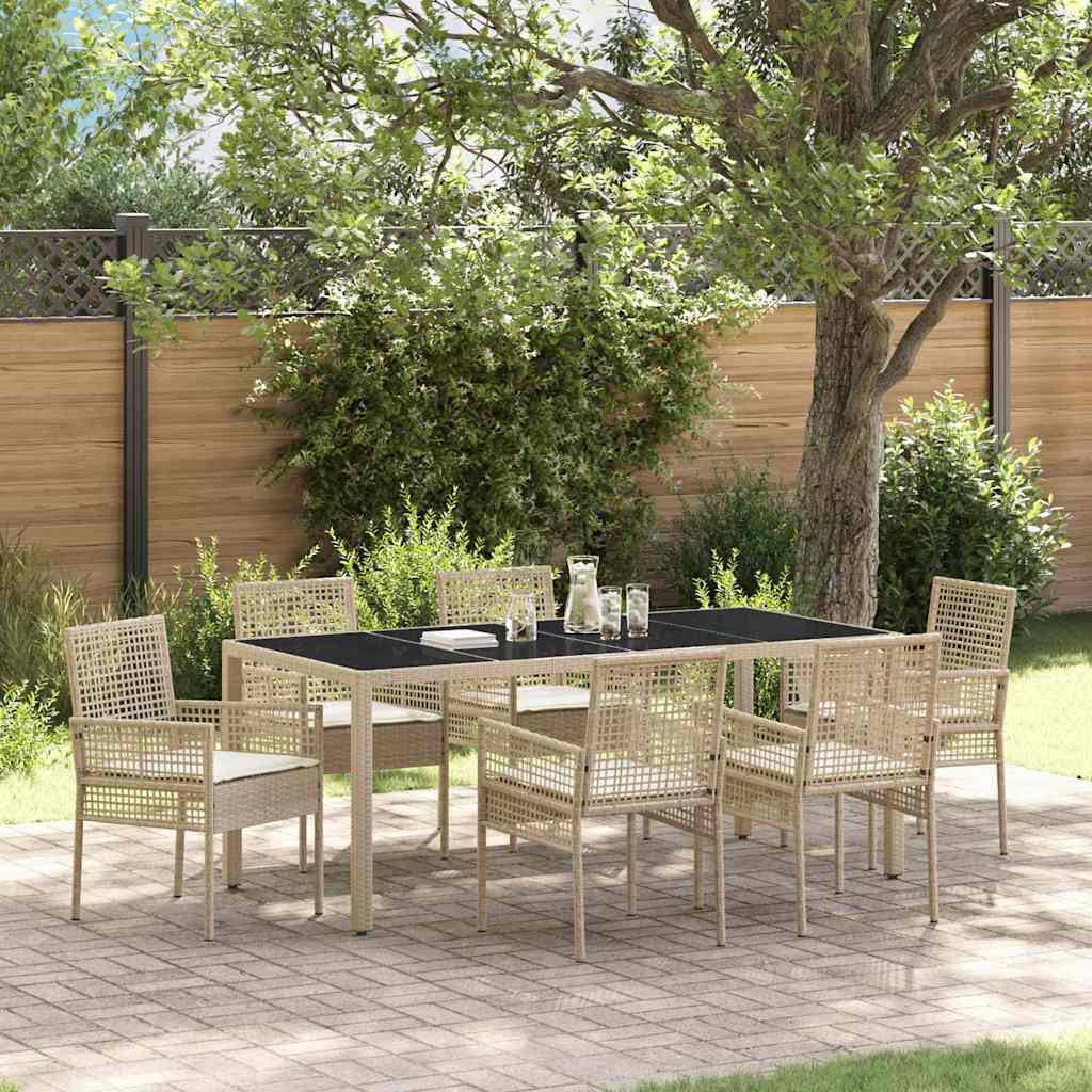 Set da Pranzo per Giardino 7 pcs Beige polyrattan