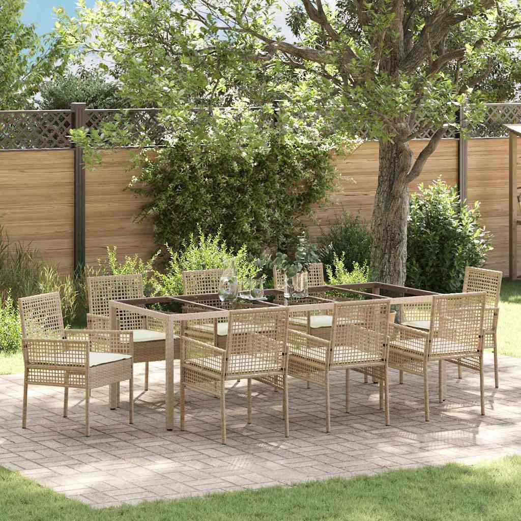 Set da Pranzo per Giardino 9 pcs Beige polyrattan