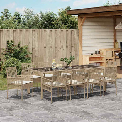 Set da Pranzo per Giardino 11 pcs Beige polyrattan