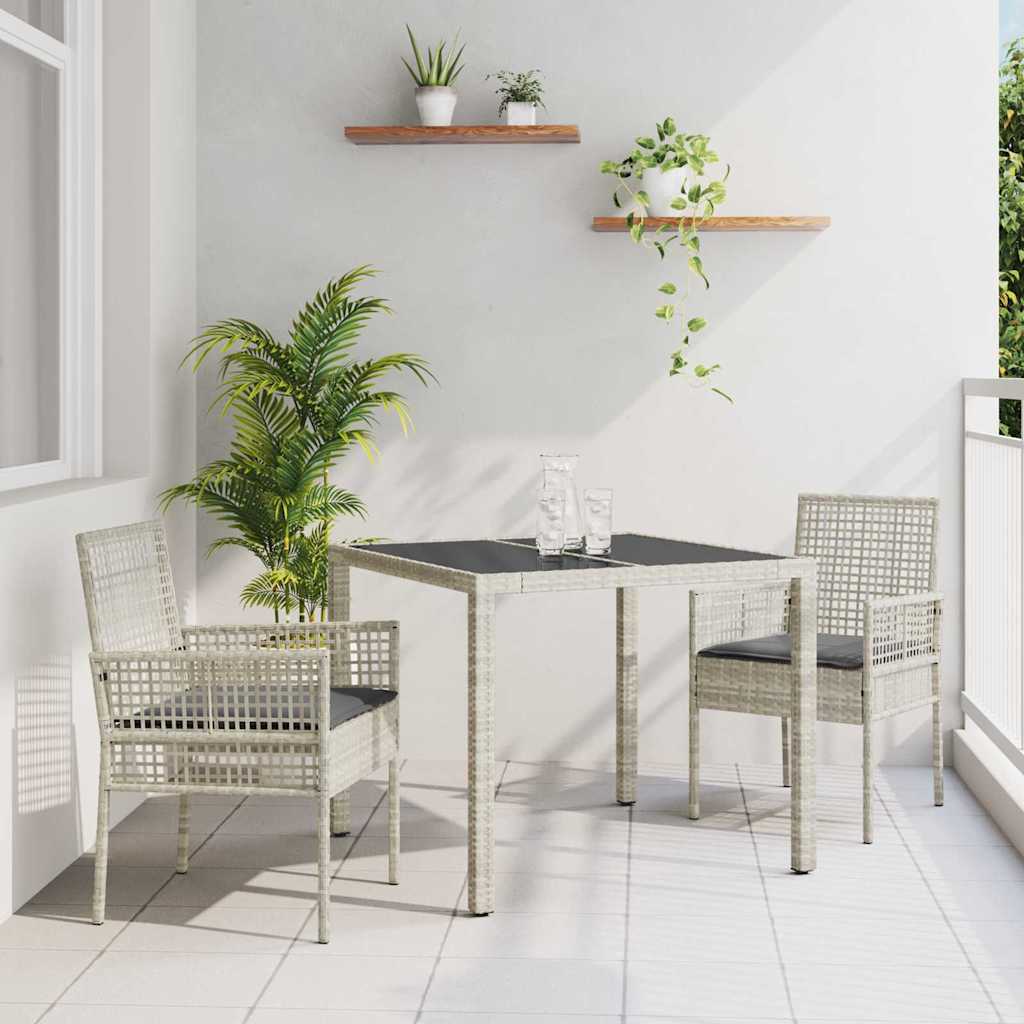 Set da Pranzo per Giardino 3 pcs Grigio chiaro polyrattan