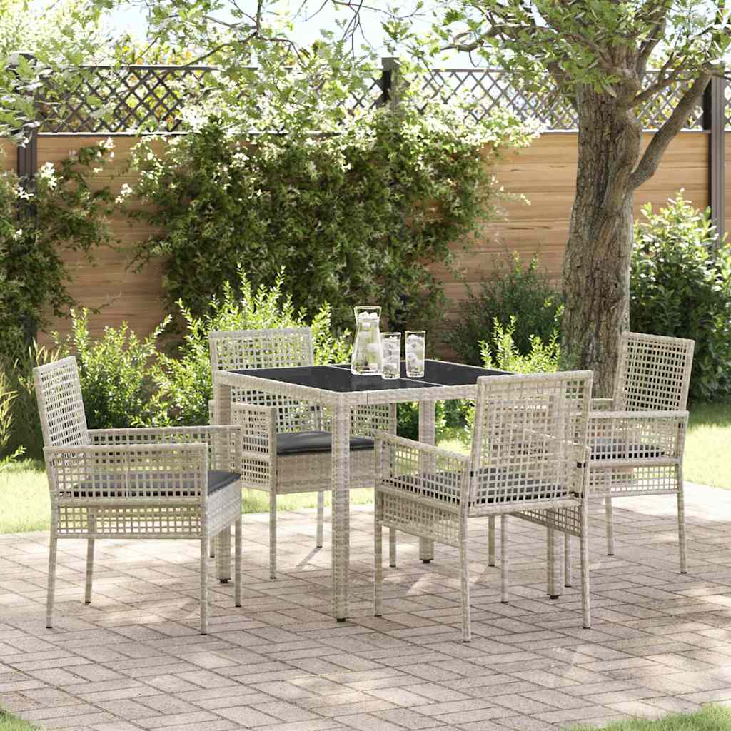Set da Pranzo per Giardino 5 pcs Grigio chiaro polyrattan