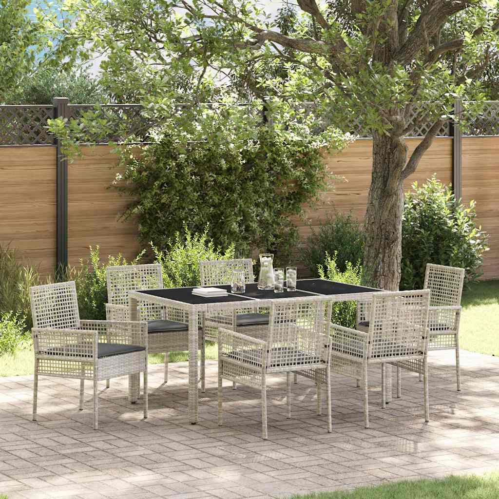 Set da Pranzo per Giardino 7 pcs Grigio chiaro polyrattan