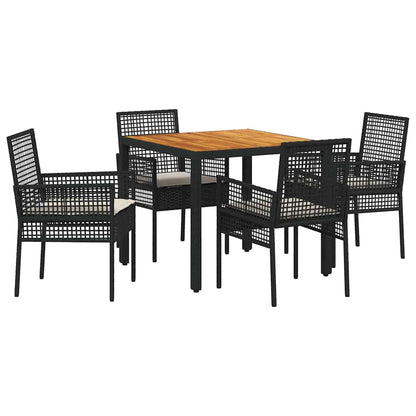 Set da Pranzo per Giardino 5 pcs Nero polyrattan