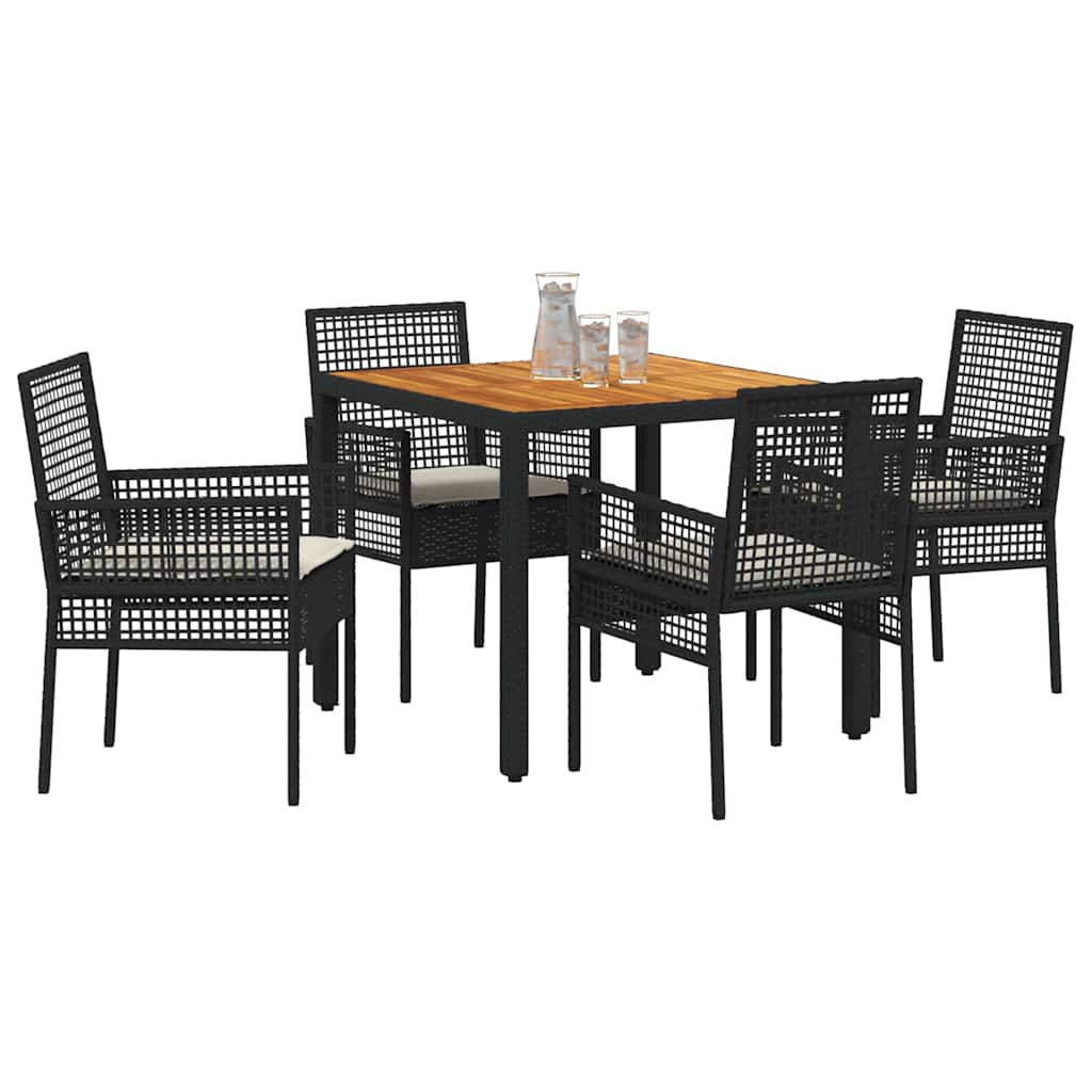Set da Pranzo per Giardino 5 pcs Nero polyrattan