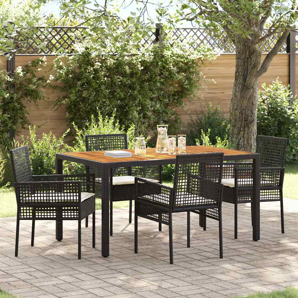 Set da Pranzo per Giardino 5 pcs Nero polyrattan