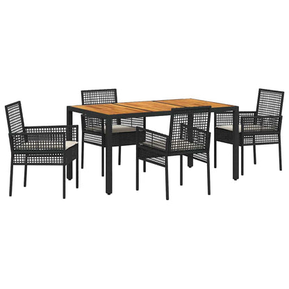 Set da Pranzo per Giardino 5 pcs Nero polyrattan