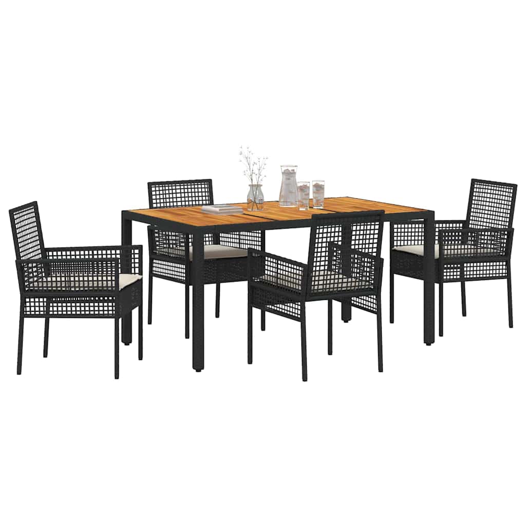 Set da Pranzo per Giardino 5 pcs Nero polyrattan