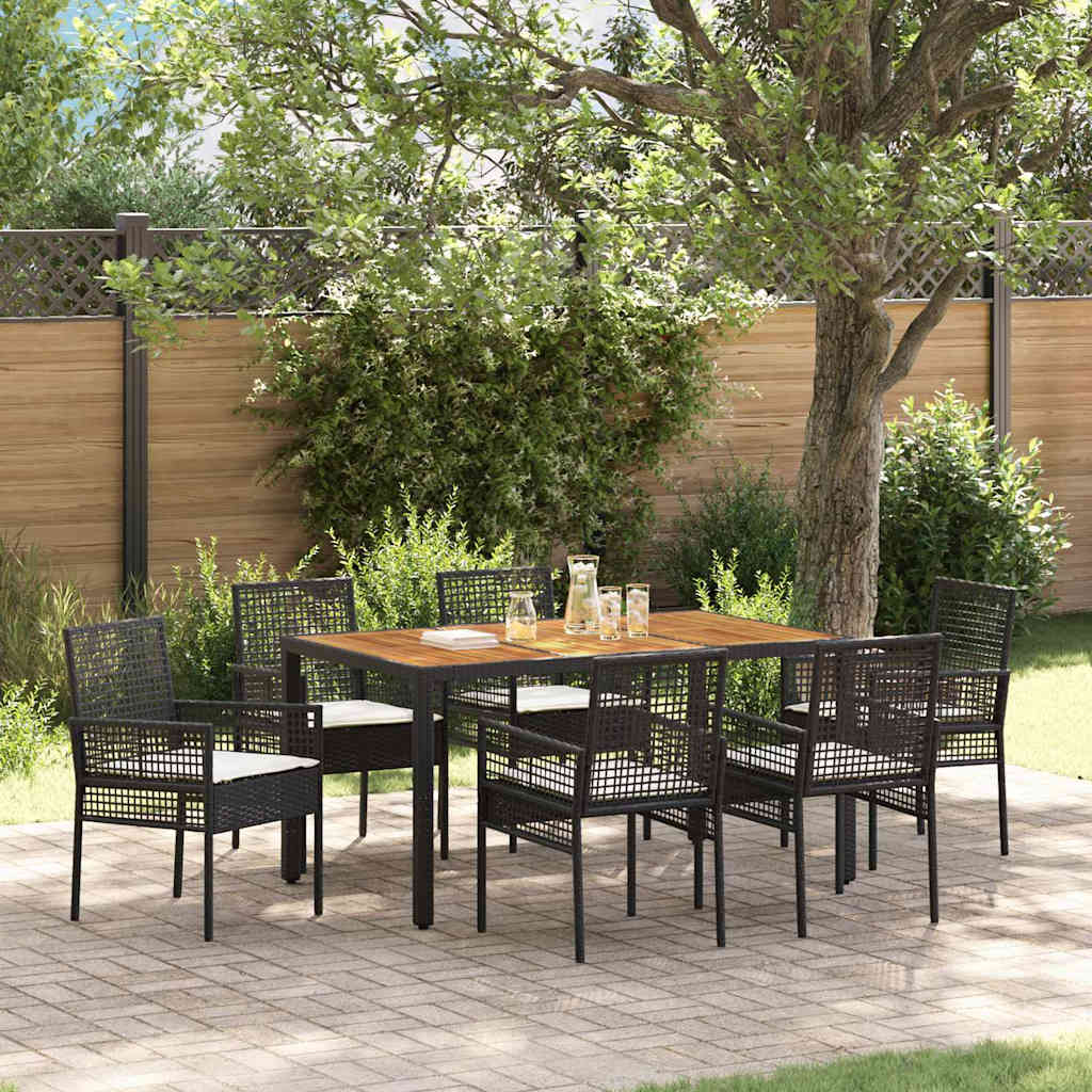 Set da Pranzo per Giardino 7 pcs Nero polyrattan