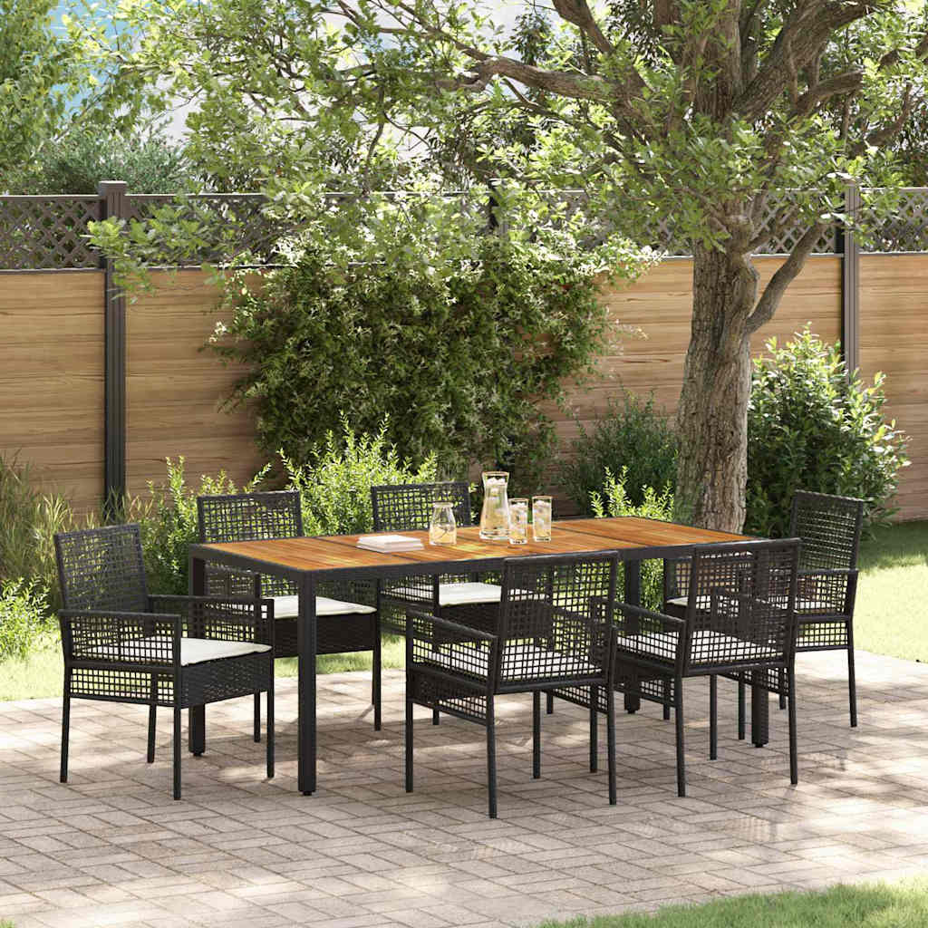 Set da Pranzo per Giardino 7 pcs Nero polyrattan