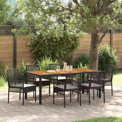 Set da Pranzo per Giardino 7 pcs Nero polyrattan