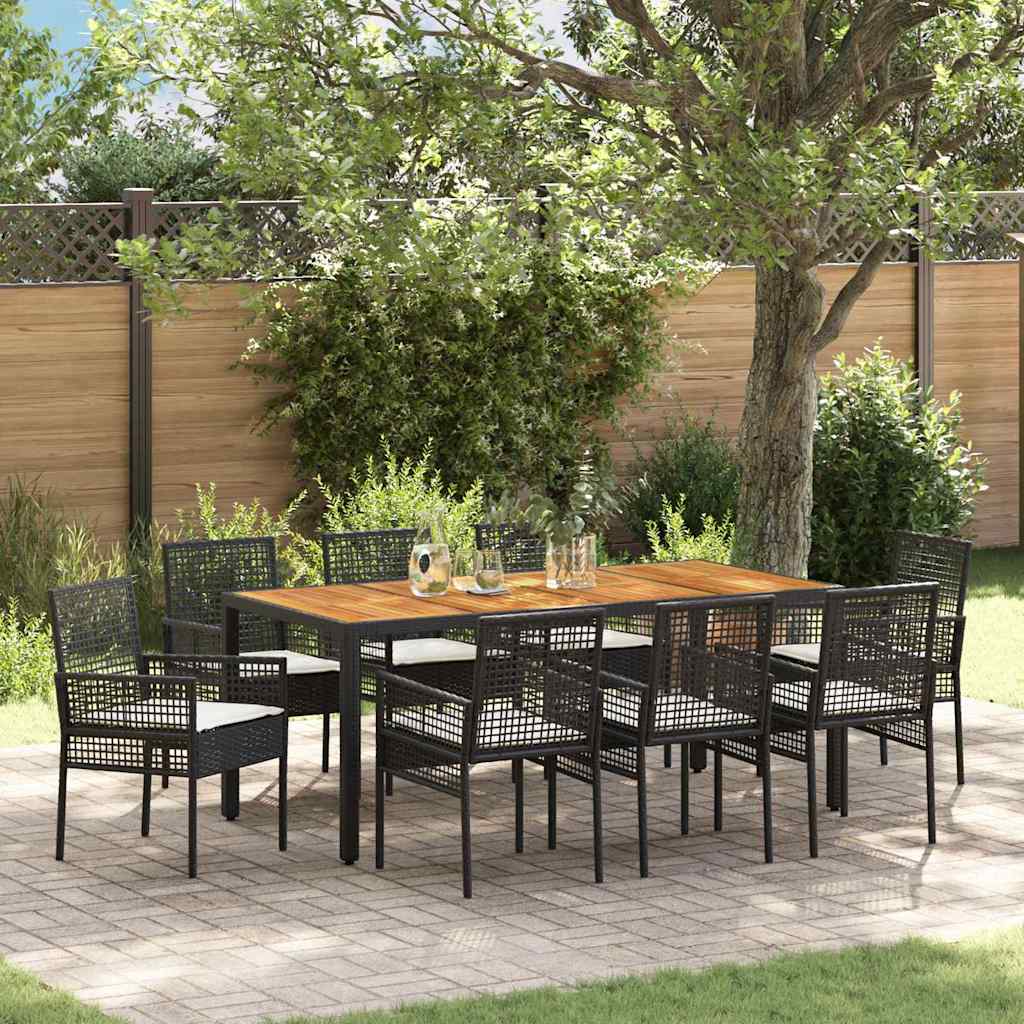 Set da Pranzo per Giardino 9 pcs Nero polyrattan