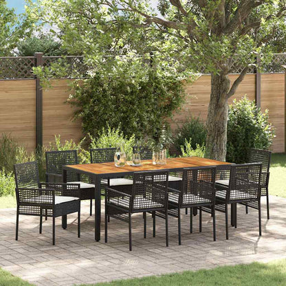 Set da Pranzo per Giardino 9 pcs Nero polyrattan