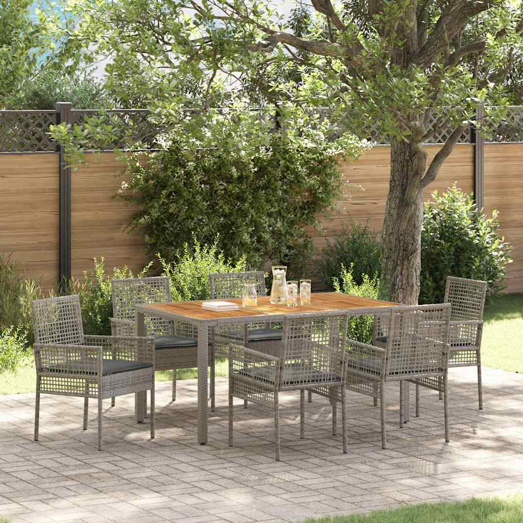 Set da Pranzo per Giardino 7 pcs Grigio polyrattan