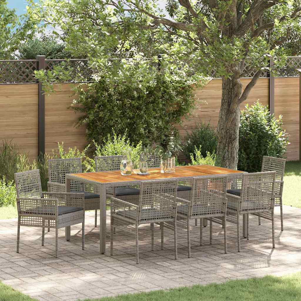 Set da Pranzo per Giardino 9 pcs Grigio polyrattan