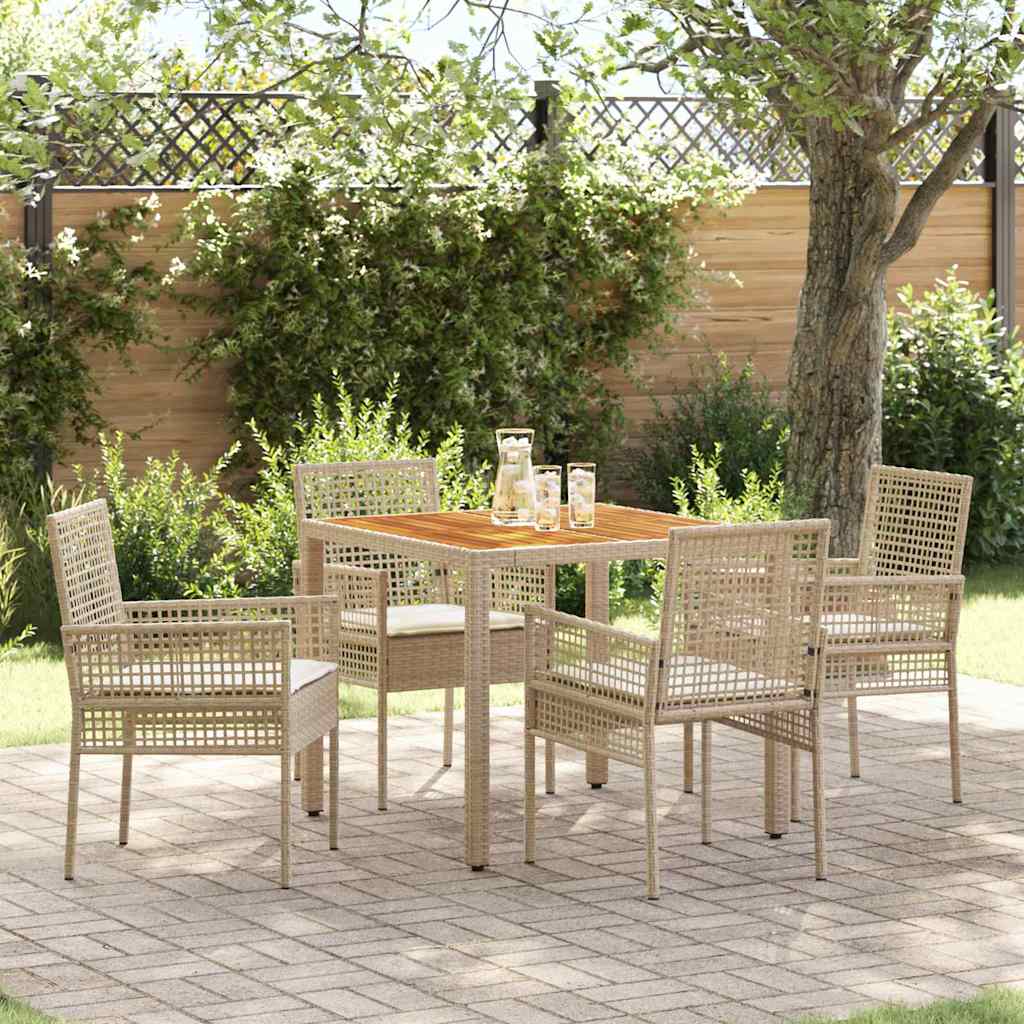 Set da Pranzo per Giardino 5 pcs Beige polyrattan
