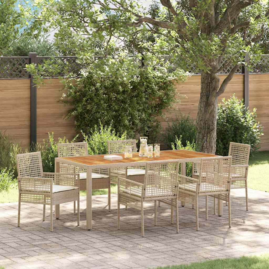 Set da Pranzo per Giardino 7 pcs Beige polyrattan