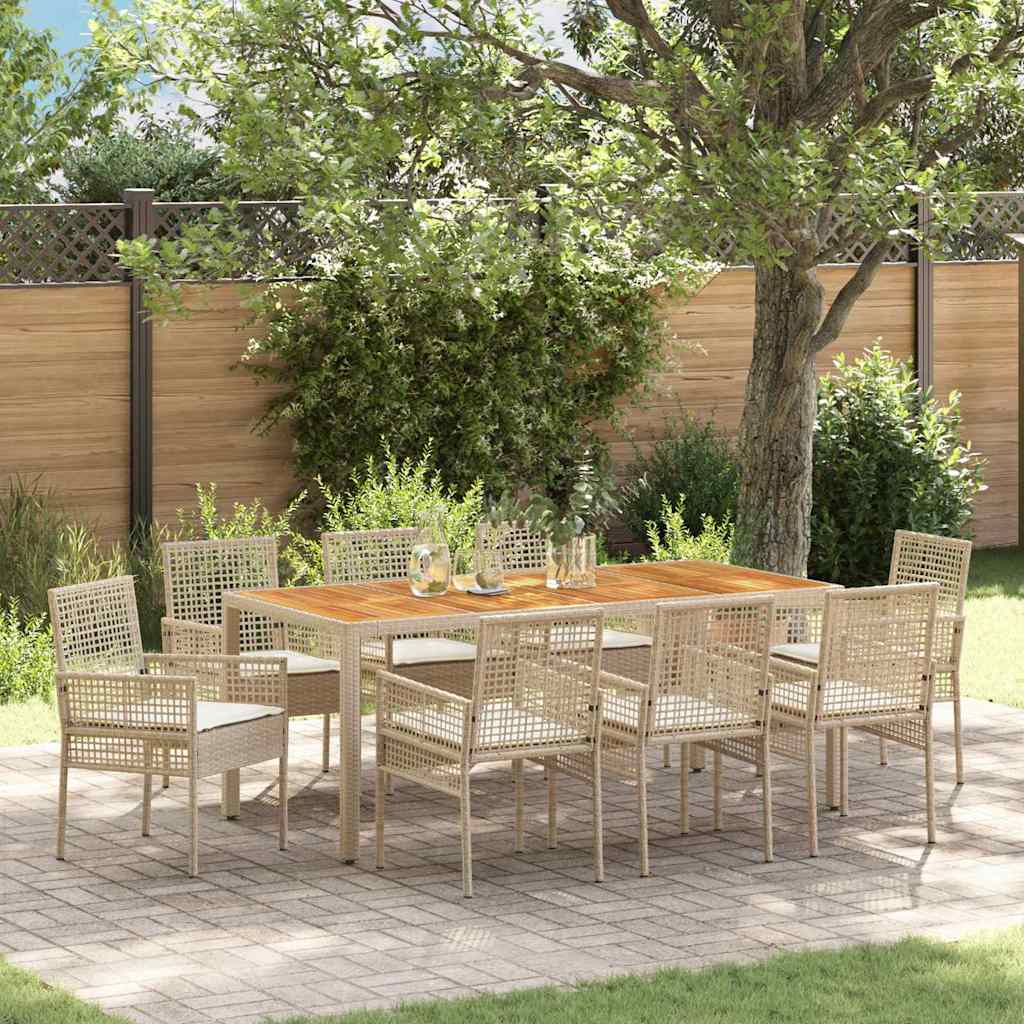 Set da Pranzo per Giardino 9 pcs Beige polyrattan