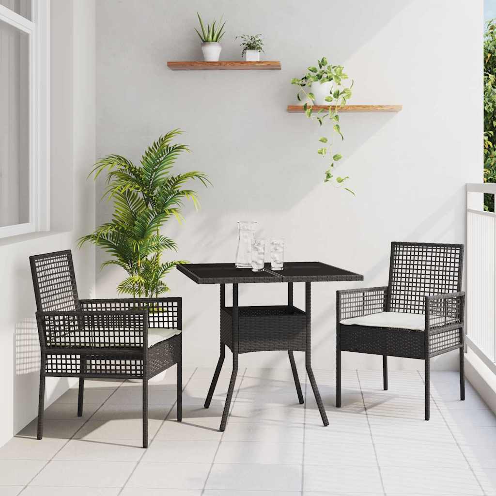 Set da Pranzo per Giardino 3 pcs Nero polyrattan