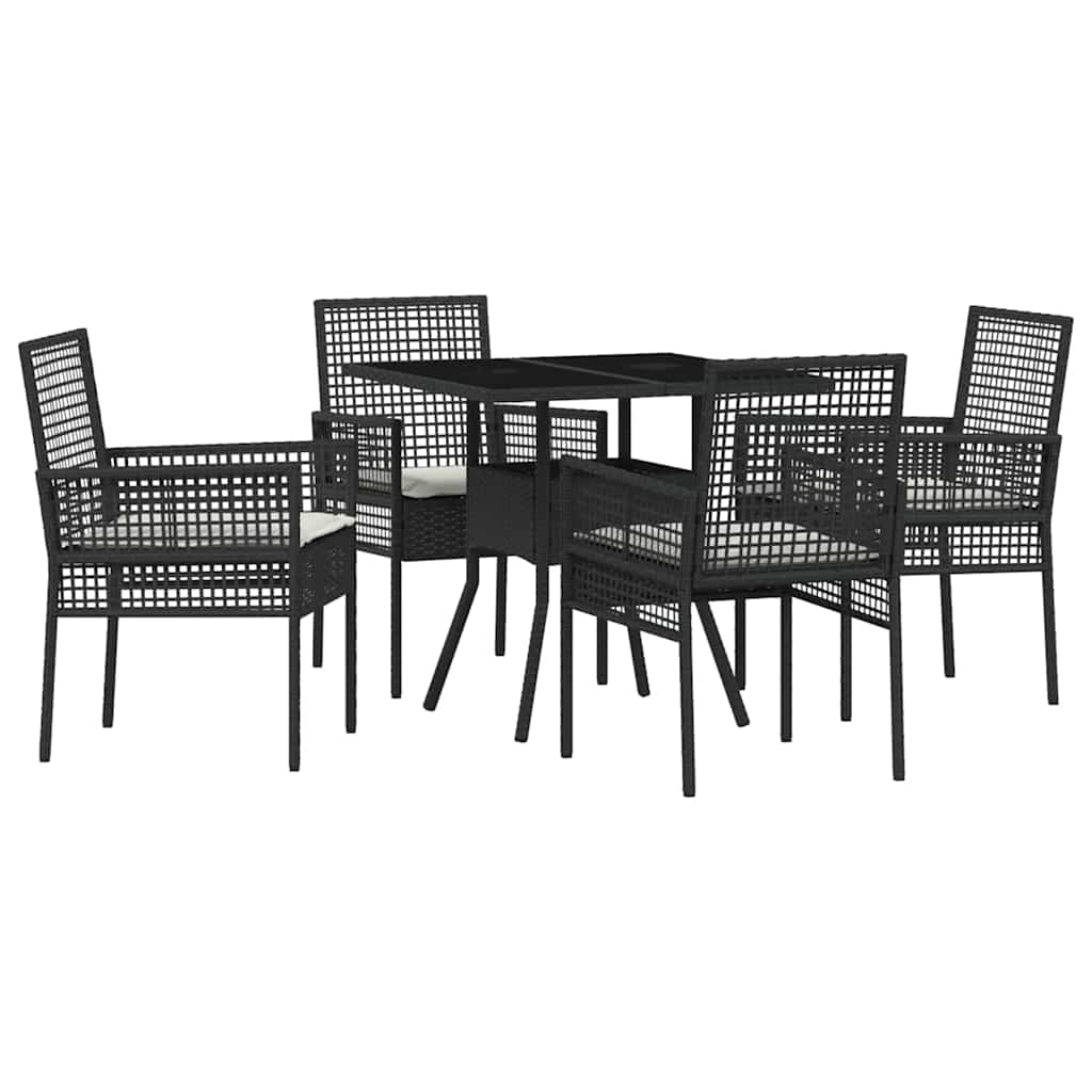 Set da Pranzo per Giardino 5 pcs Nero polyrattan