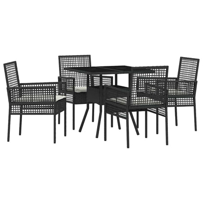 Set da Pranzo per Giardino 5 pcs Nero polyrattan