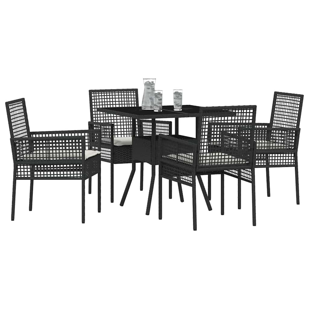 Set da Pranzo per Giardino 5 pcs Nero polyrattan