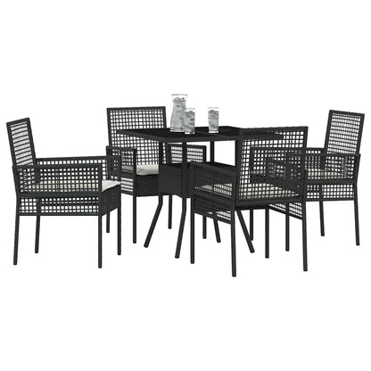 Set da Pranzo per Giardino 5 pcs Nero polyrattan