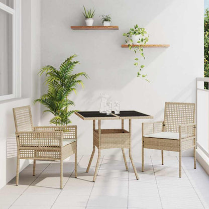 Set da Pranzo per Giardino 3 pcs Beige polyrattan