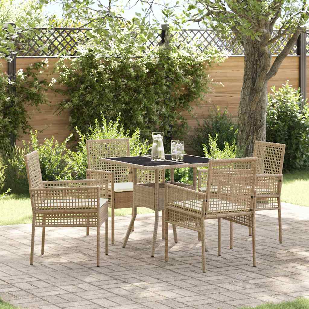 Set da Pranzo per Giardino 5 pcs Beige polyrattan