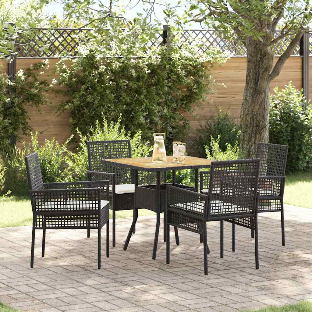 Set da Pranzo per Giardino 5 pcs Nero polyrattan