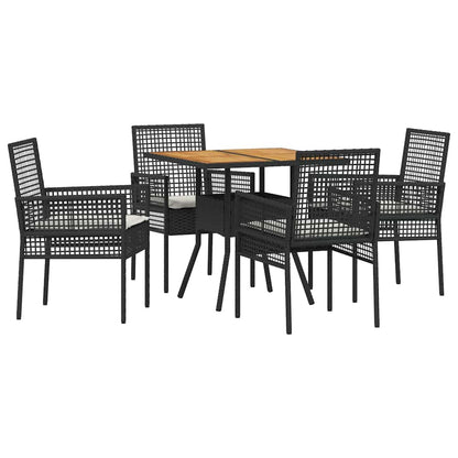 Set da Pranzo per Giardino 5 pcs Nero polyrattan