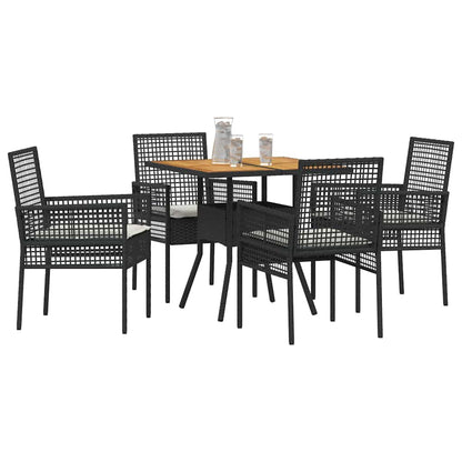 Set da Pranzo per Giardino 5 pcs Nero polyrattan