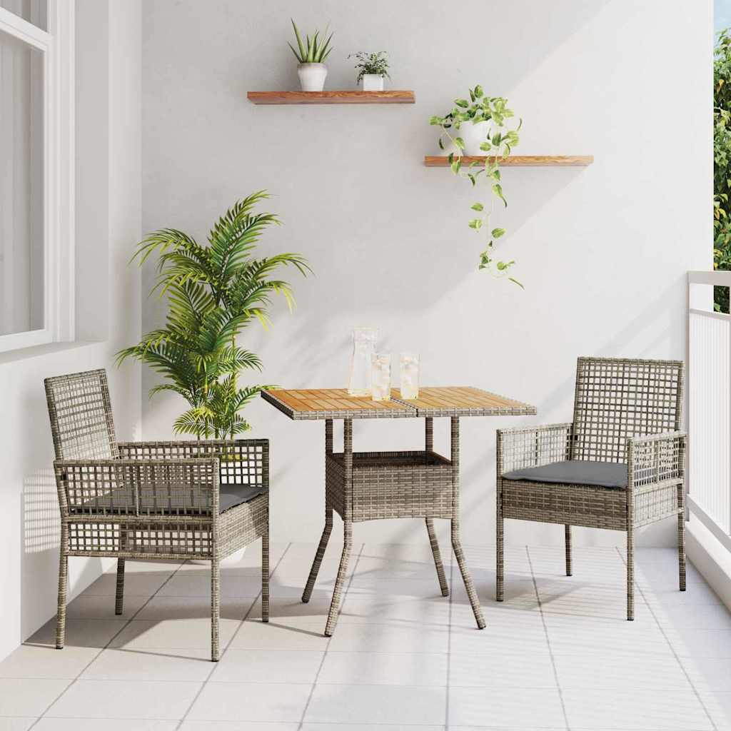 Set da Pranzo per Giardino 3 pcs Grigio polyrattan