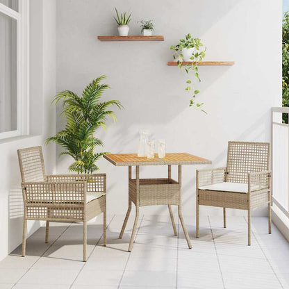 Set da Pranzo per Giardino 3 pcs Beige polyrattan