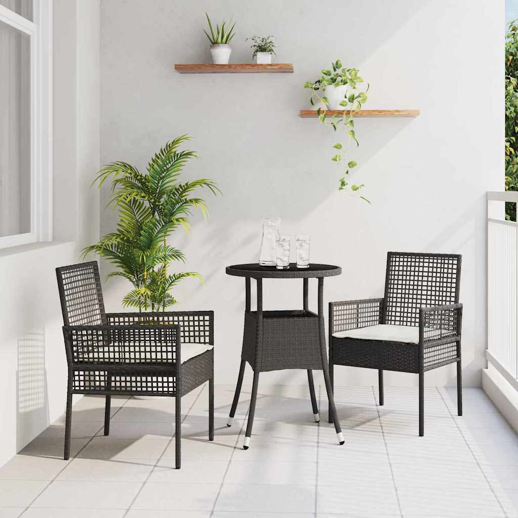 Set da Pranzo per Giardino 3 pcs Nero polyrattan