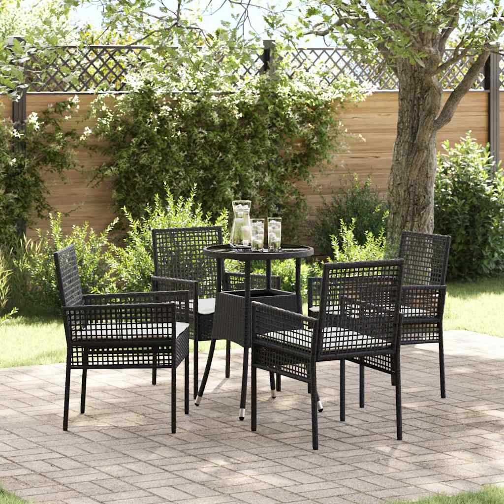 Set da Pranzo per Giardino 5 pcs Nero polyrattan