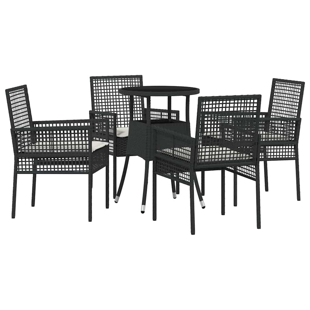 Set da Pranzo per Giardino 5 pcs Nero polyrattan