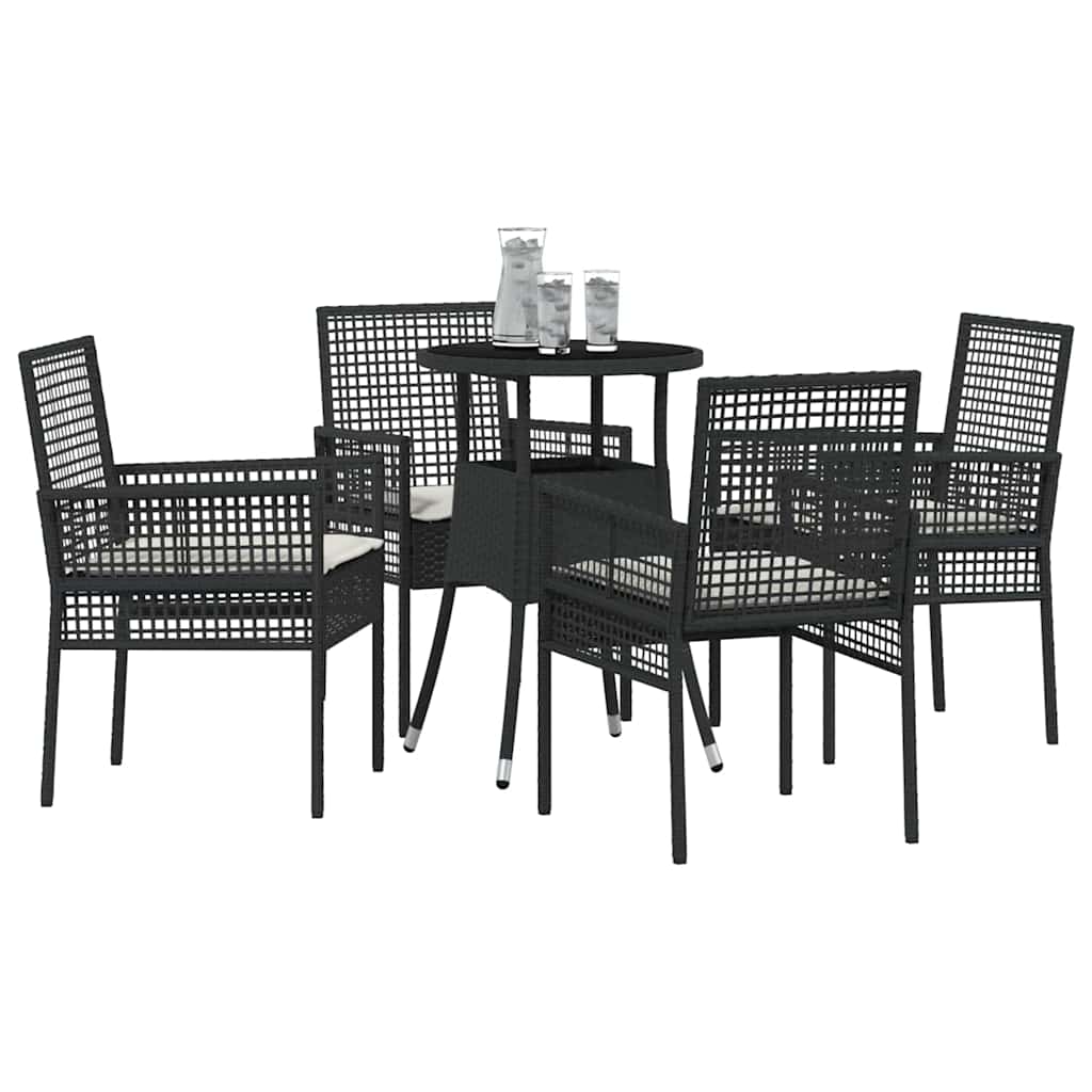 Set da Pranzo per Giardino 5 pcs Nero polyrattan